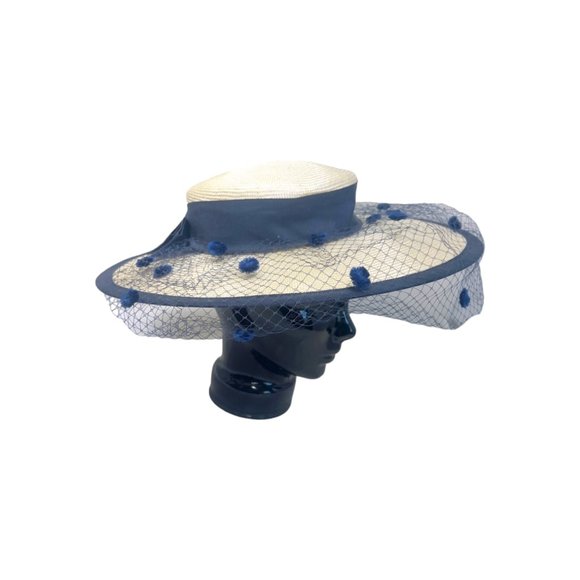 Sonni San Francisco Vintage Cream Lace Hat Beige & Blue - Picture 7 of 12